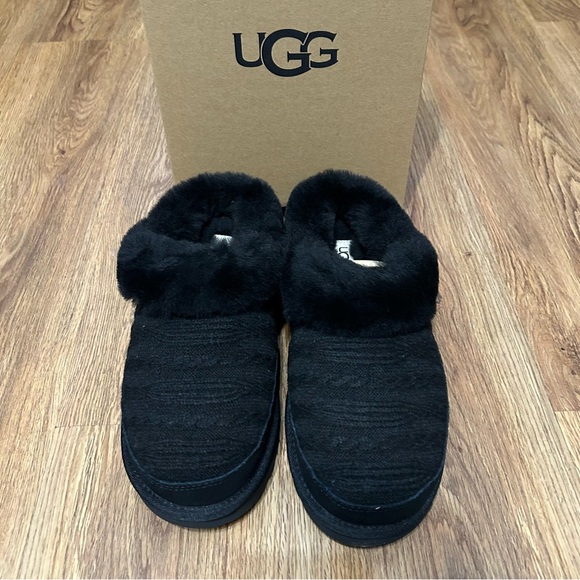 UGG black fur wool winter slippers slides shoes women’s 8 new in box - Picture 8 of 10